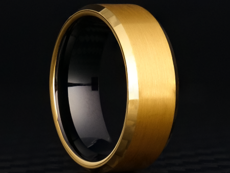 8mm Beveled Gold Tungsten Ring Hot on Sale