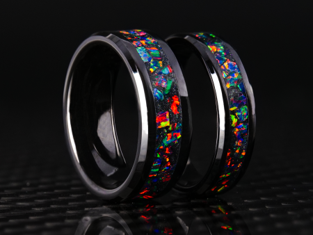 Matching Black Fire Opal Glowstone Wedding Ring Set For Cheap