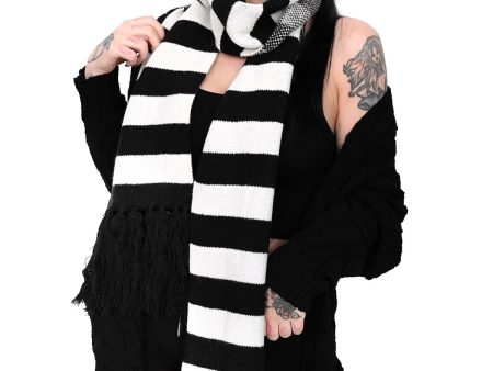 Foxblood - Black White Striped Fringe Black White - Scarf Sale