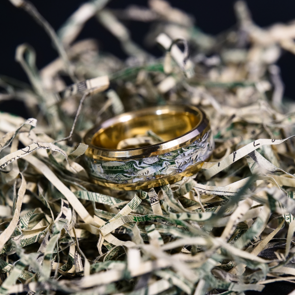 Solid Gold and Shredded Cash Glowstone Ring For Cheap