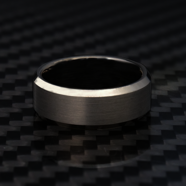 8mm Beveled Gunmetal Tungsten Ring For Discount