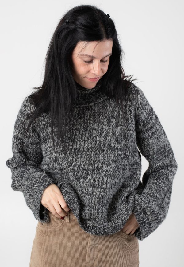 Noisy May - Nanna Roll Neck Black Ghost Gray Twisted - Pullover For Cheap