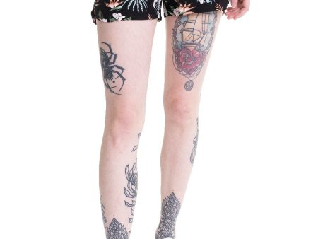 Urban Classics - Ladies AOP Viscose Resort Black Tropical - Shorts Fashion