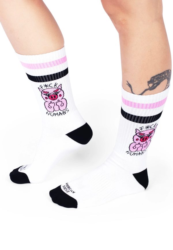 American Socks - F*ck Humans Mid High White - Socks Online